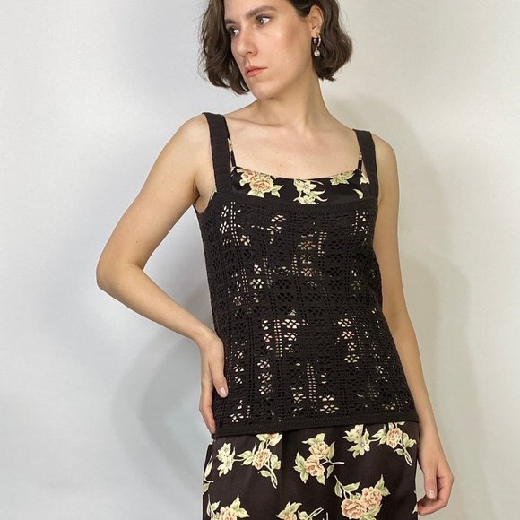 Vintage Y2K Brown OPEN KNIT Vest! Medium - Picture 3 of 6